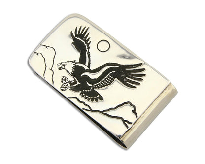 Navajo Eagle Money Clip .925 Silver & .999 Nickle Native American Artist C.80's