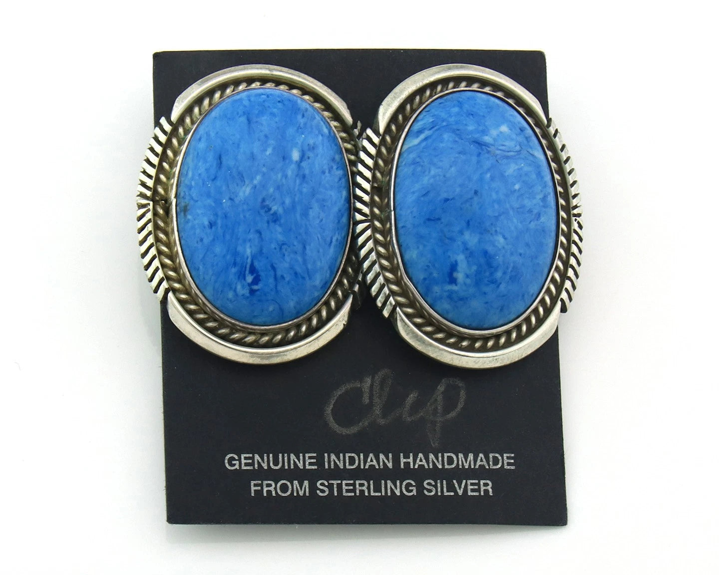Navajo Concho Earrings Sterling Silver Lapis Signed E Belone