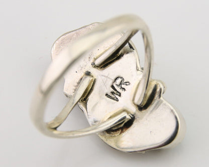 Navajo Ring 925 Silver Natural Slab Turquoise Artist Signed WR C.80's