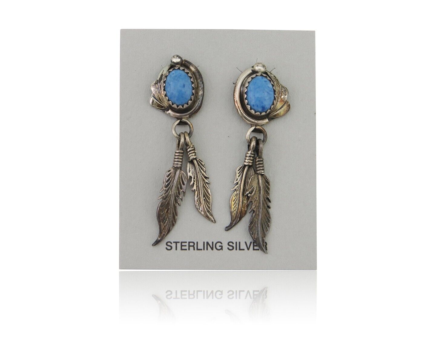 Navajo Earrings 925 Silver Blue Denim Lapis Native American Artist C.80's