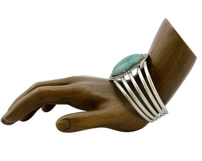 Navajo Cuff Bracelet .925 Silver Green Malachite Signed M. Begay C.80's