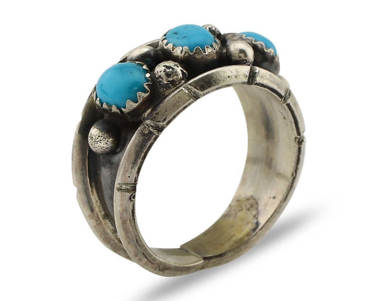 Navajo Ring 925 Silver Sleeping Beauty Turquoise Artist Signed JL C.80's
