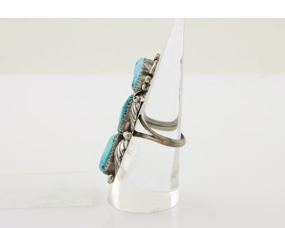 Navajo Handmade Ring 925 Silver Hand Cut Turquoise Native Artist C.80's