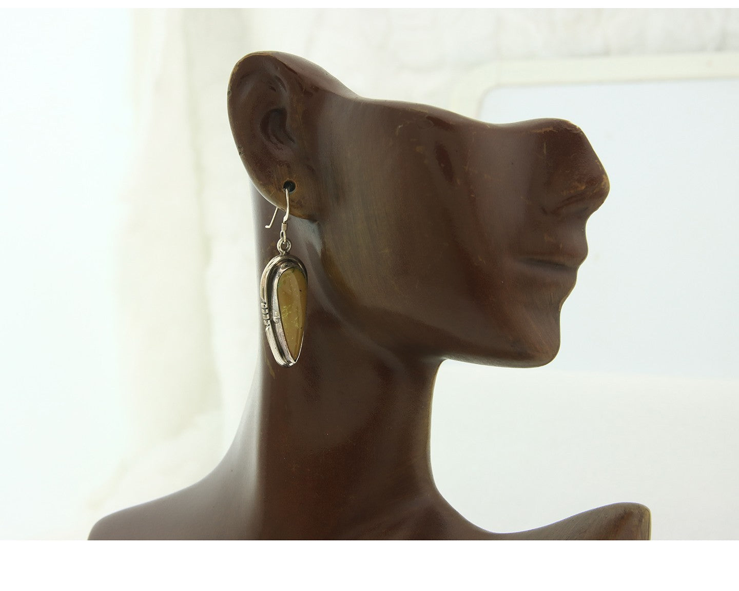Navajo Earrings Sterling Silver Natural Green Turquoise Vintage Signed ES