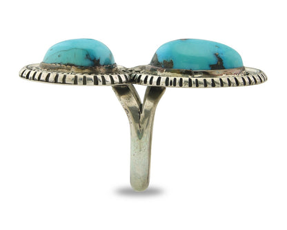 Vintage Navajo Ring Sterling Silver Turquoise Signed Tom Willeto Size 7.0