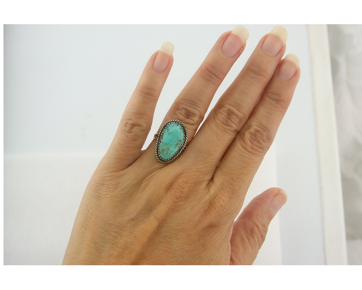 Vintage Navajo Ring 925 Sterling Authentic Santa Rita Turquoise Size 5.5