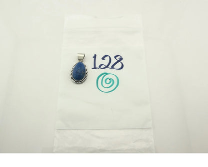 Navajo 925 Sterling Silver Pendant Signed M Sterling Hand Stamped Natural Lapis