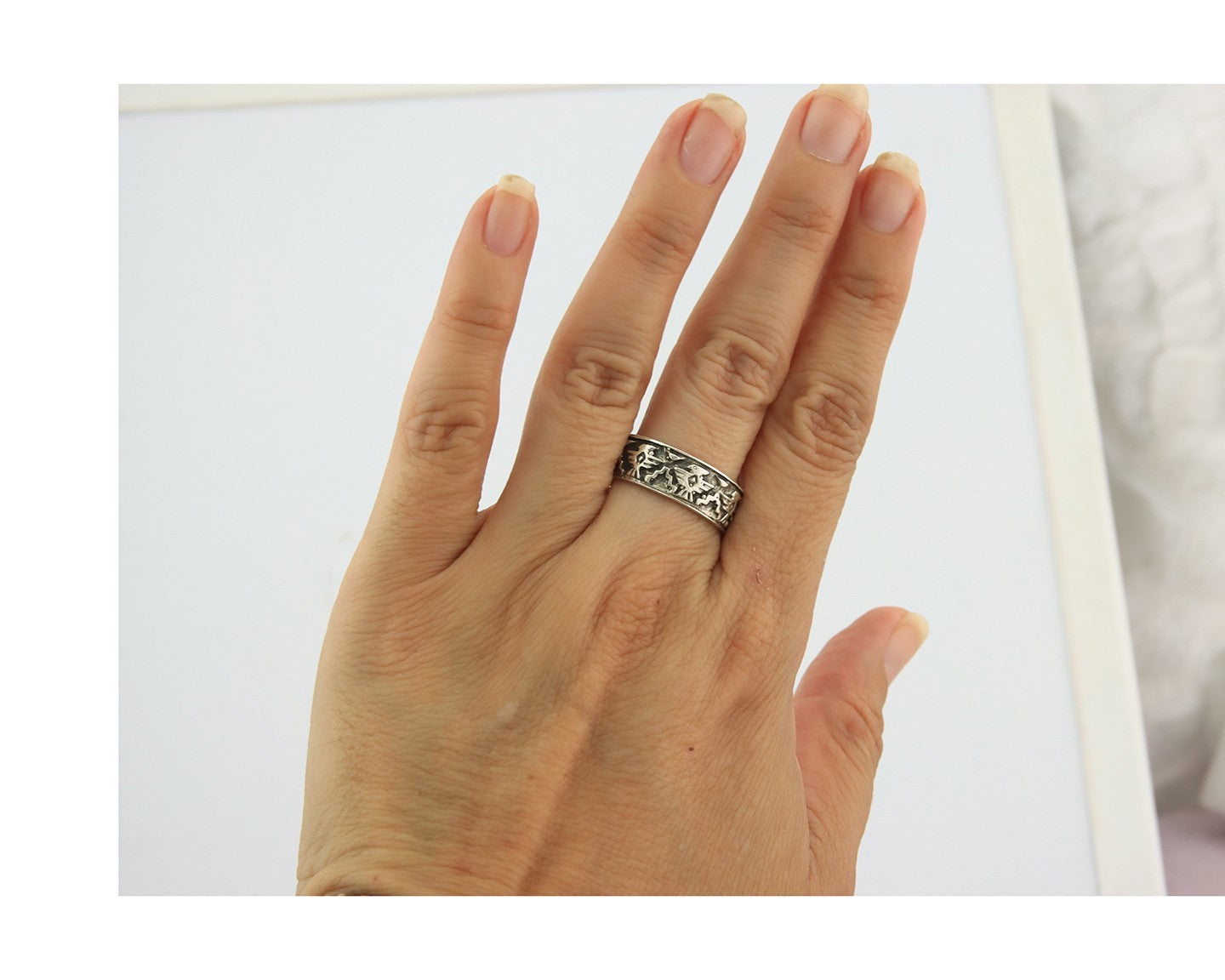 Navajo Band Ring Sterling Silver Vintage Authentic Signed BSM Size 8.0