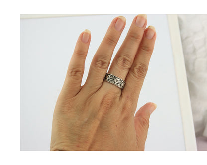 Navajo Band Ring Sterling Silver Vintage Authentic Signed BSM Size 8.0
