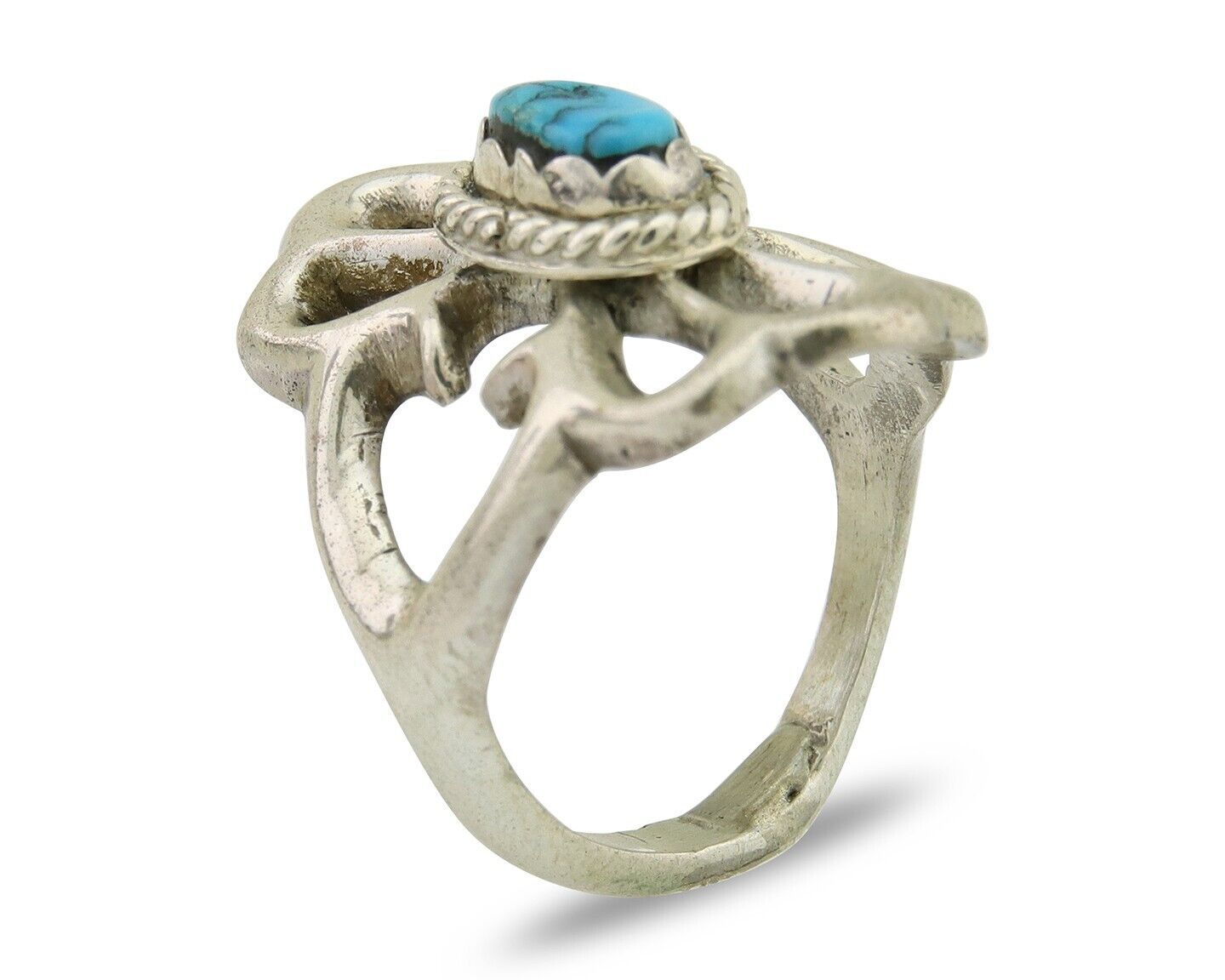 Navajo Sand Cast Ring 925 Silver Sleeping Beauty Turquoise Artist C.80's