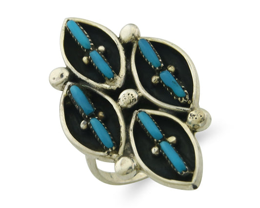 Vintage Zuni Ring 925 Sterling Authentic Natural Turquoise Native Artist Sz 7.25