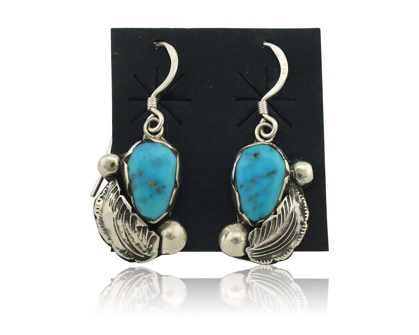 Zuni Dangle Handmade Earrings 925 Silver Blue Turquoise Native Artist C.80's