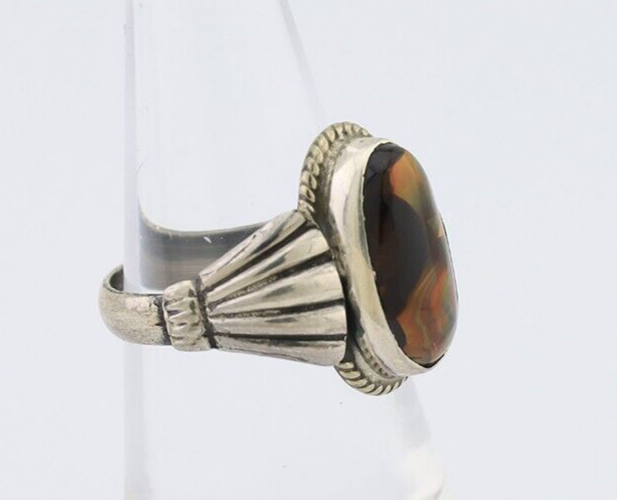 Navajo Handmade Ring 925 Silver Natural Fire Opal Native Artist Size 5.75 C.80's