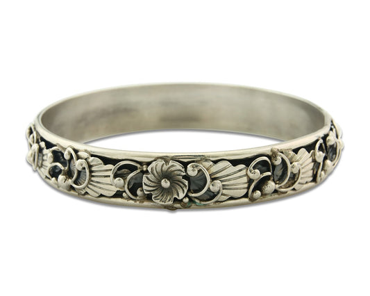 Vintage Navajo Bangle Bracelet Sterling Silver Hand Stamped Signed BFS