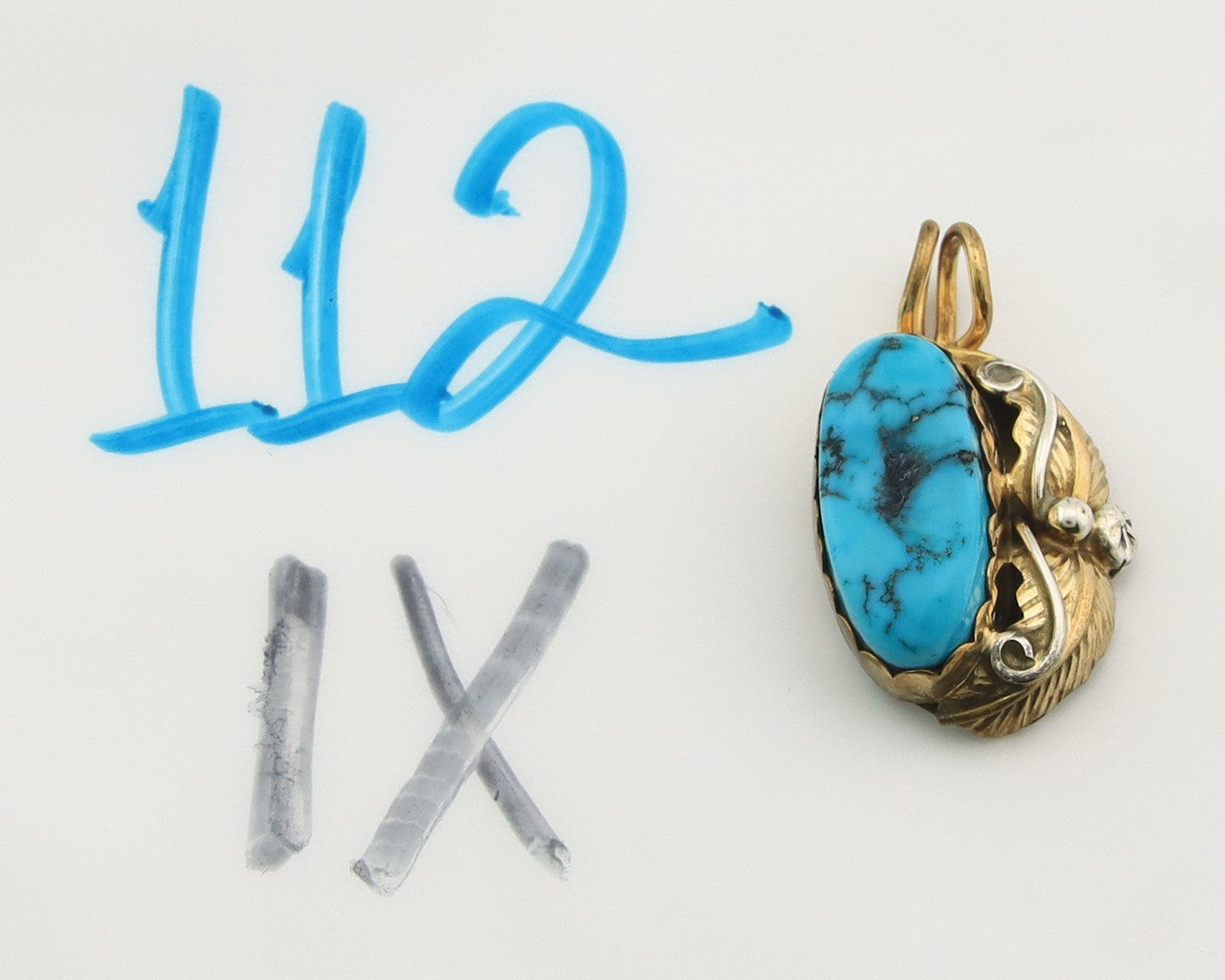 Navajo Pendant Sterling Silver & Gold Natural Blue Turquoise Signed GK