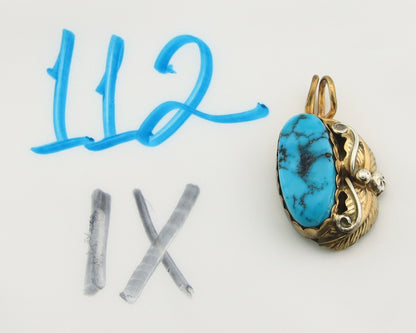 Navajo Pendant Sterling Silver & Gold Natural Blue Turquoise Signed GK