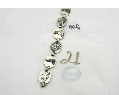 Navajo Picto Bracelet 925 Silver & Nickel Native American Artist Sunrise