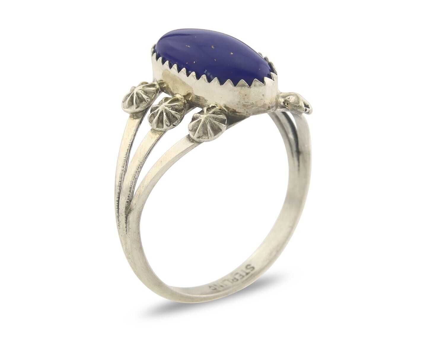 Navajo Ring 925 Sterling Natural Lapis Handmade Native Artist C.80's