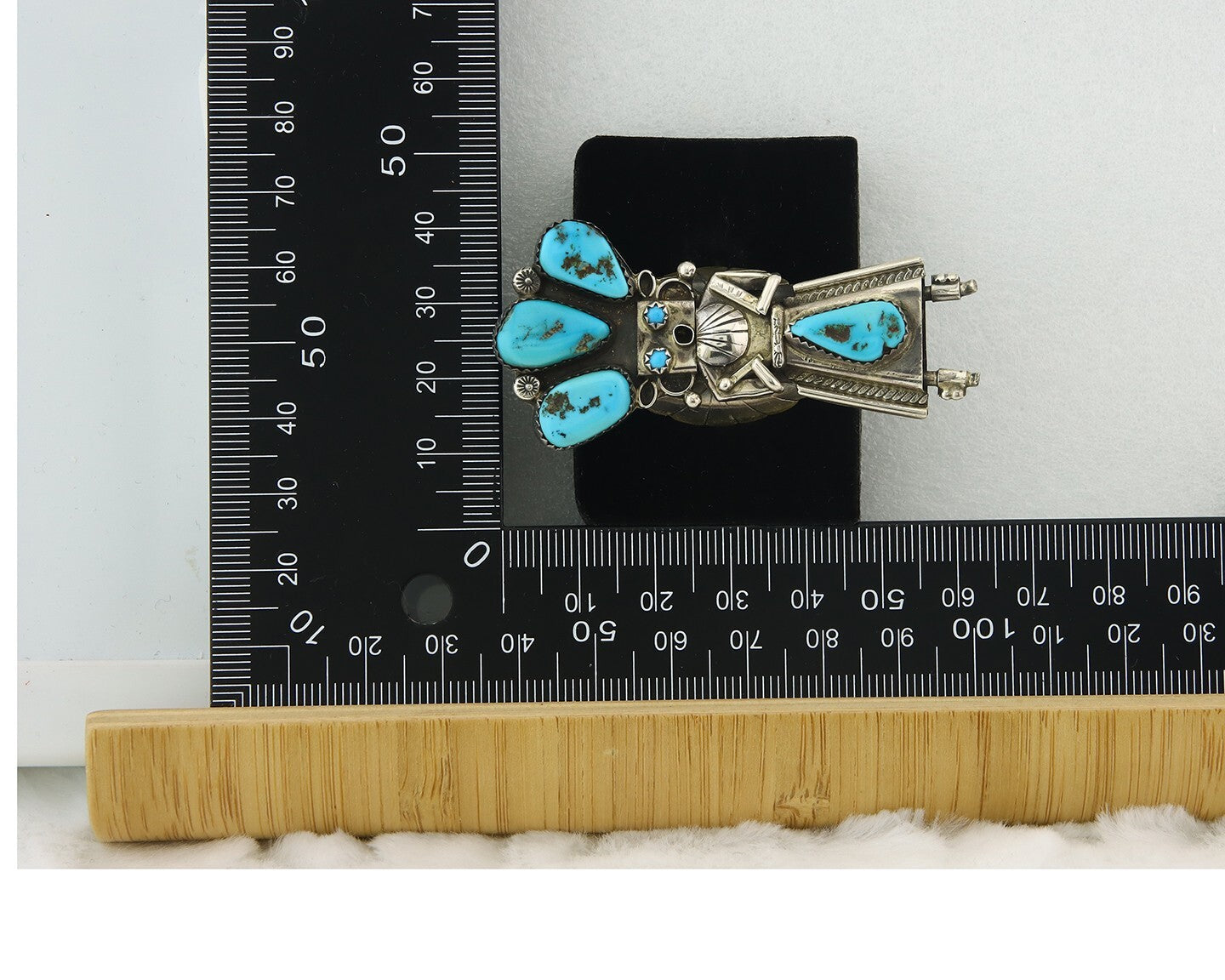 Vintage Navajo Ring 925 Sterling Silver Turquoise Handmade Signed OM Size 7.5