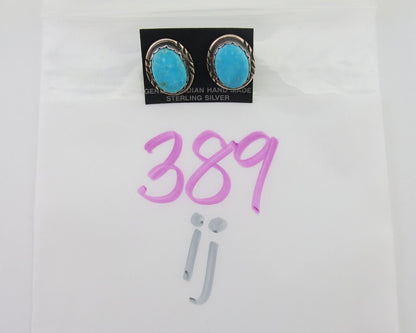 Navajo Earrings 925 Blue Kingman Turquoise Native American Artist C80s