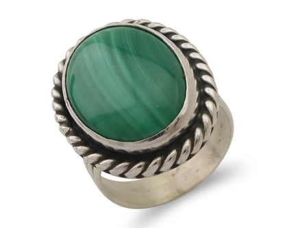 Navajo Ring 925 Silver Natural Malachite Native American Artist Size 8.0 C.80's