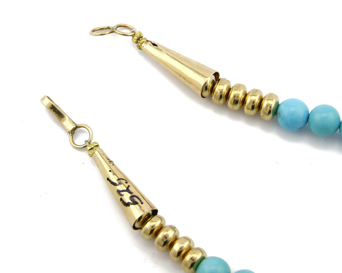 Natural Mined Opal & Turquoise 7.0 mm Bead Necklace in 14k Real Yellow Gold