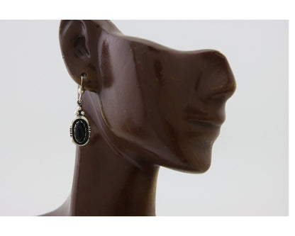 Navajo Dangle Earrings 925 Silver Natural Black Onyx Native American C.80's