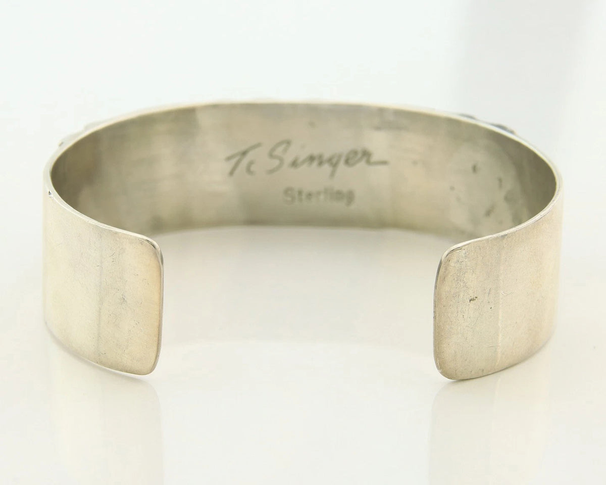 Navajo Cuff Bracelet 925 Sterling Silver & Gold Vintage Signed T Singer