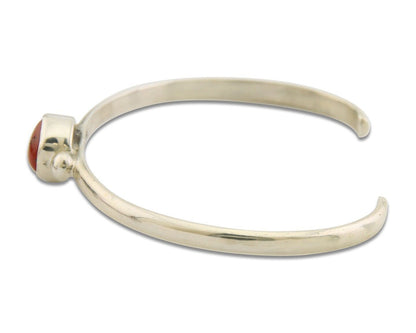 Navajo Bracelet .925 Silver Mediterranean Red Coral Cuff Native Artist C.80's