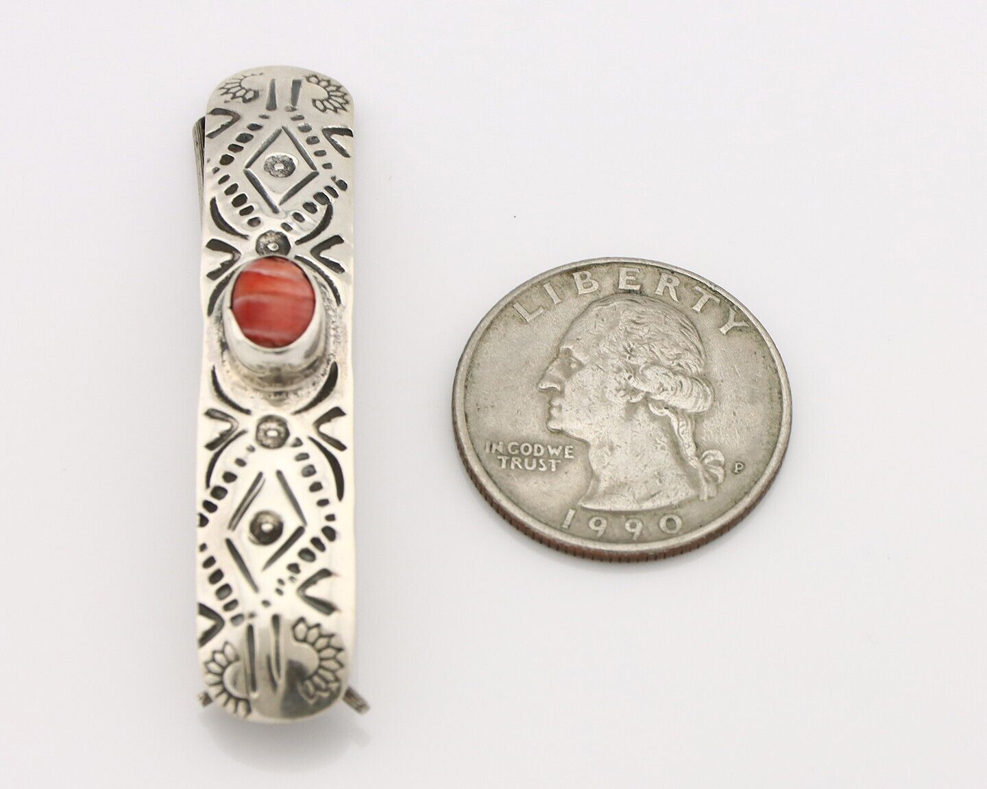 Women Navajo Hair Clip Barrette 925 Silver White Red Spiney Oyster Native Artist