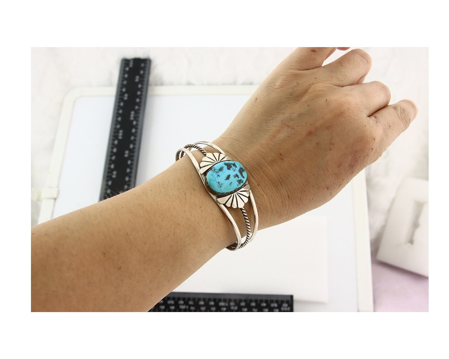 Vintage Navajo Bracelet 925 Silver Blue Turquoise Handmade