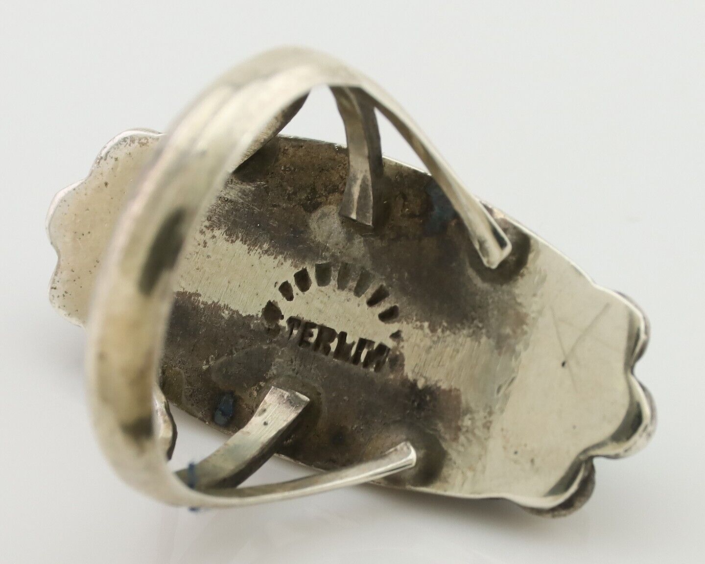 Navajo Turquoise Ring 925 Silver Native Artist Signed Sunrise Size 8.0 C.80's