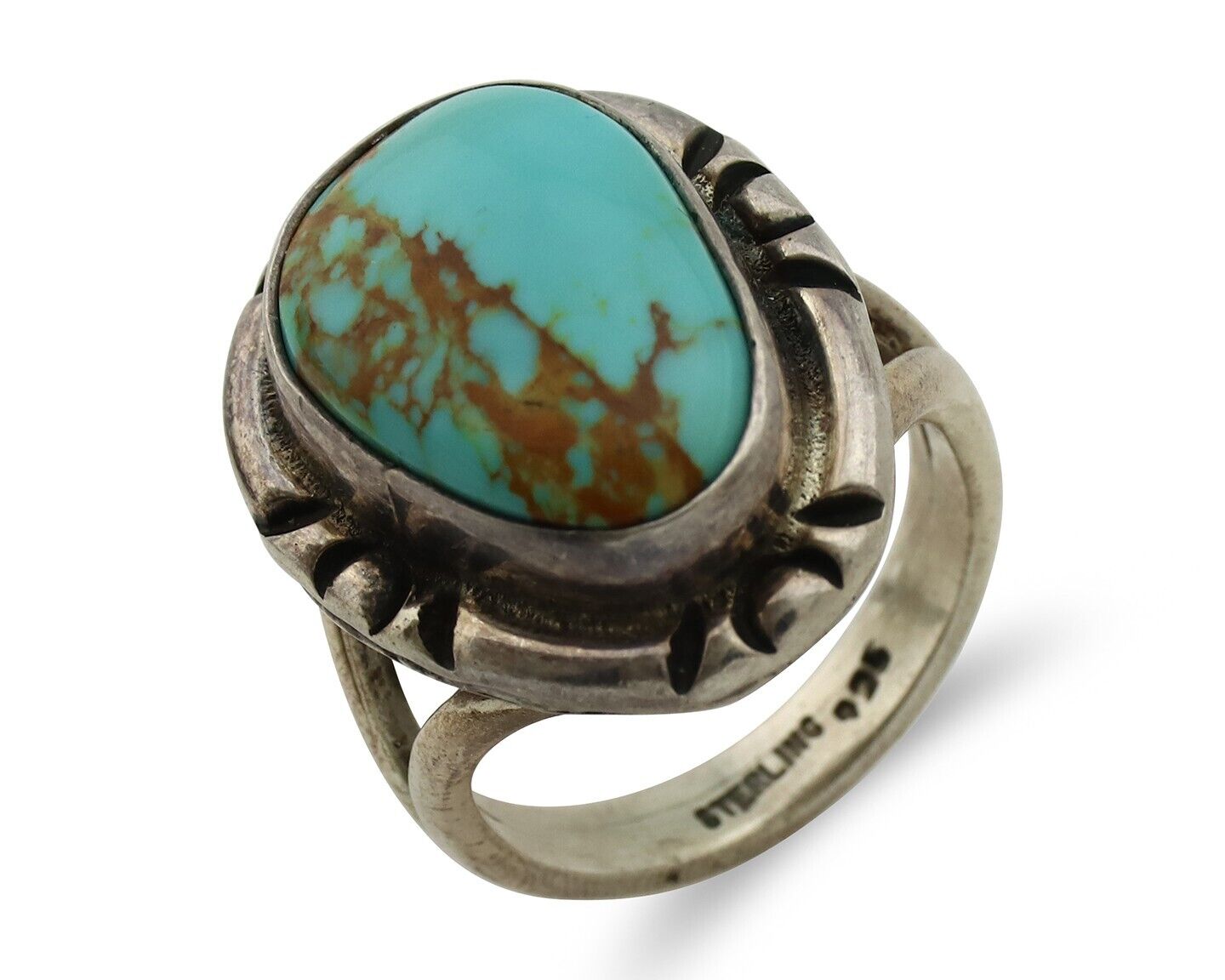 Navajo Ring 925 Silver Natural Blue Turquoise Artist Signed Gecko C.80's