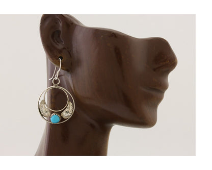 Navajo Handmade Dangle Earrings 925 Silver Blue Turquoise Native Artist C.80's