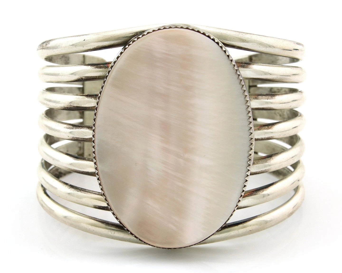 Navajo Cuff Bracelet Sterling Silver Authentic Pink Muscle Artist Signed TSO