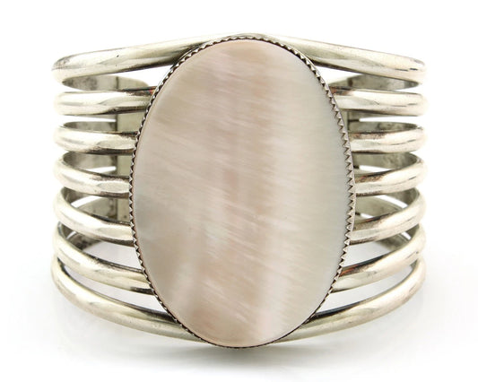 Navajo Cuff Bracelet Sterling Silver Authentic Pink Muscle Artist Signed TSO