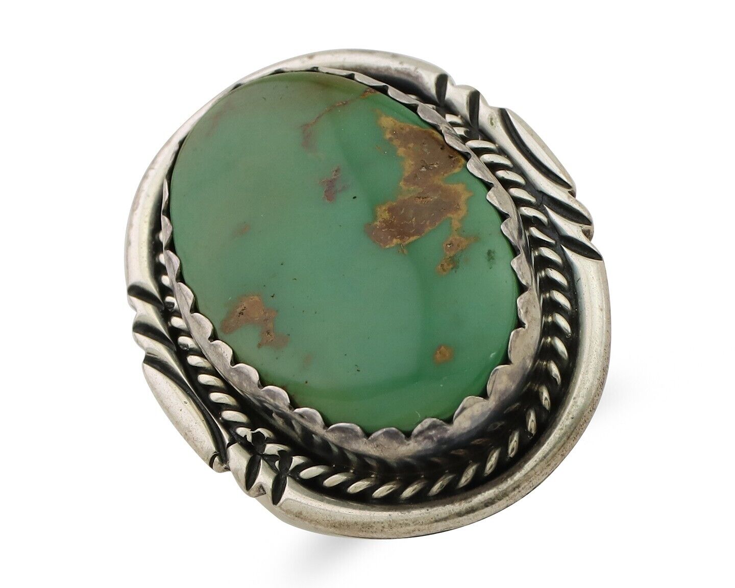 Navajo Ring 925 Silver Natural Green Turquoise Native American Artist C.80's