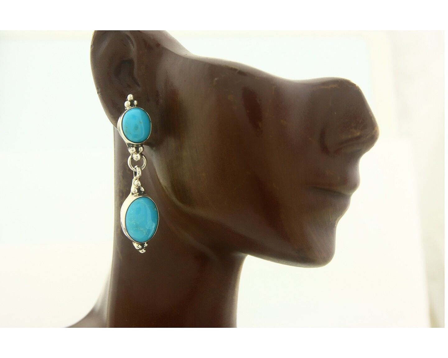 Navajo Earrings 925 Silver Natural Turquoise Native American Artist C.80's