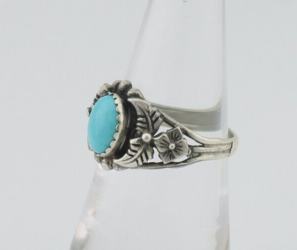 Navajo Ring 925 Silver Natural Turquoise Native American Artist C.80's