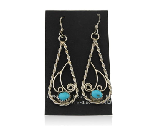 Navajo Dangle Earrings 925 Silver Natural Turquoise Artist Signed JB C.80's