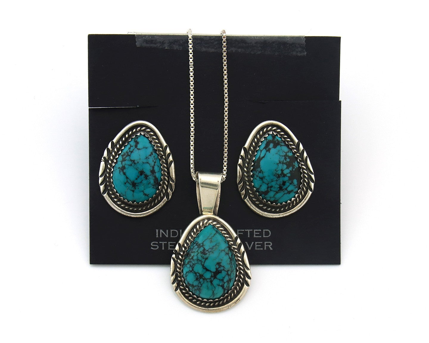 Navajo Necklace Earrings Set Sterling Silver Turquoise Vintage Signed Begay