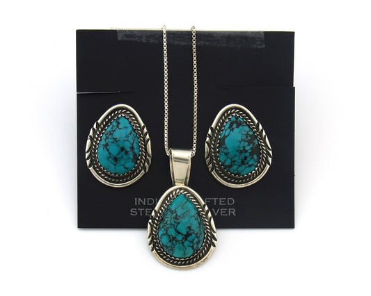 Navajo Necklace Earrings Set Sterling Silver Turquoise Vintage Signed Begay