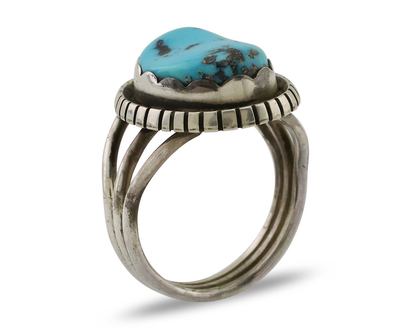 Navajo Ring 925 Silver Natural Blue Turquoise Signed Tony Guerro C.80's