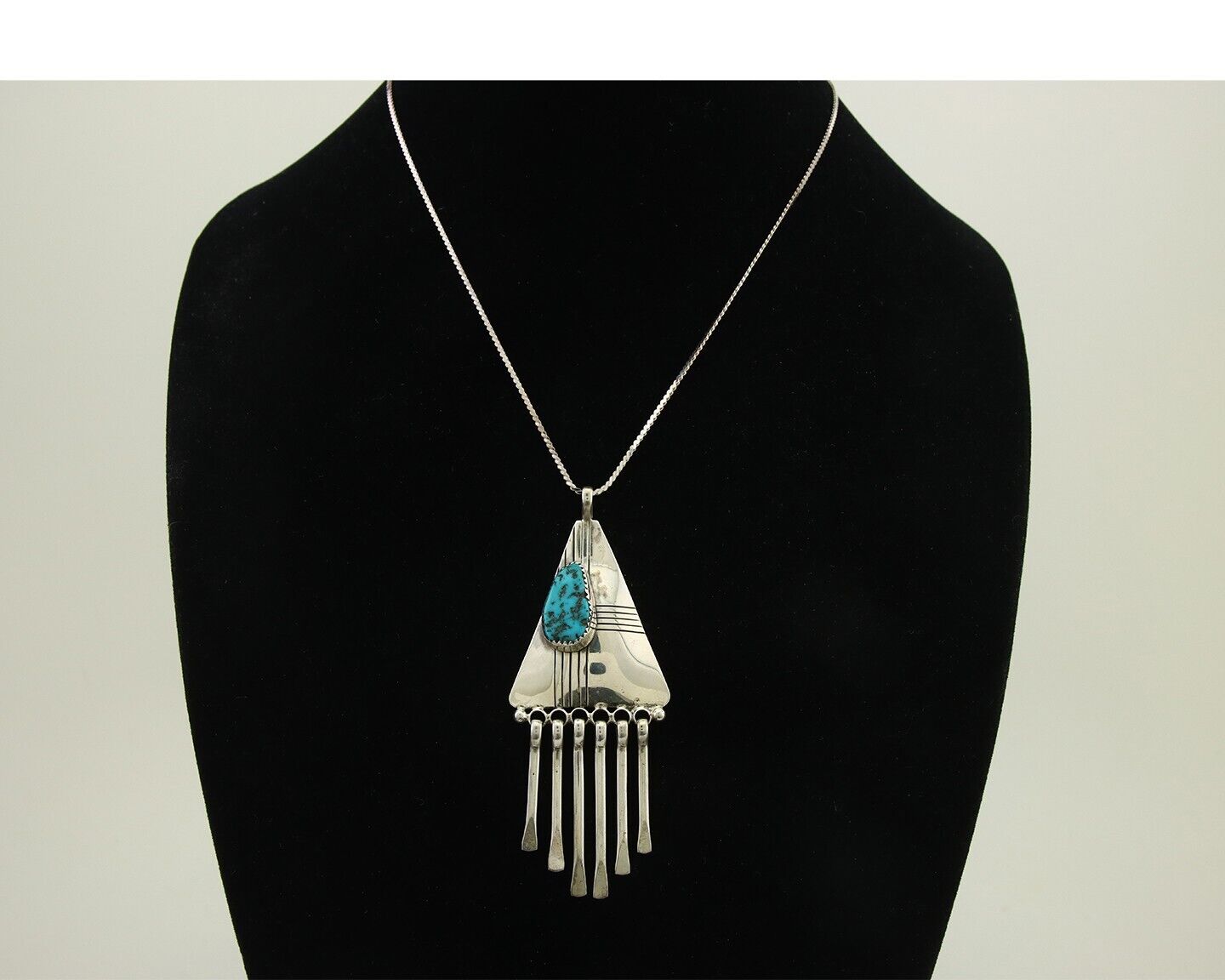 Navajo Necklace 925 Silver Natural Turquoise Artist Signed MT C.80's