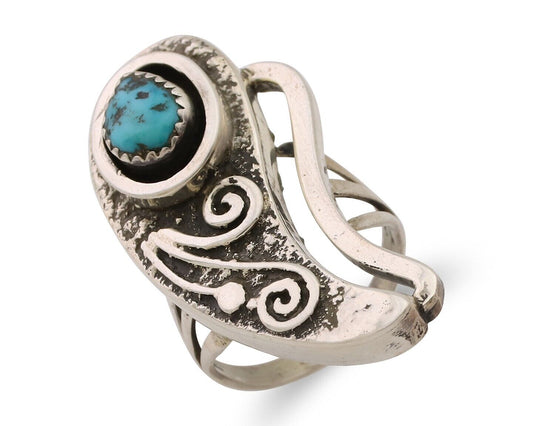 Navajo Handmade Ring 925 Silver Sleeping B Turquoise Artist Signed IHMJ C.80's