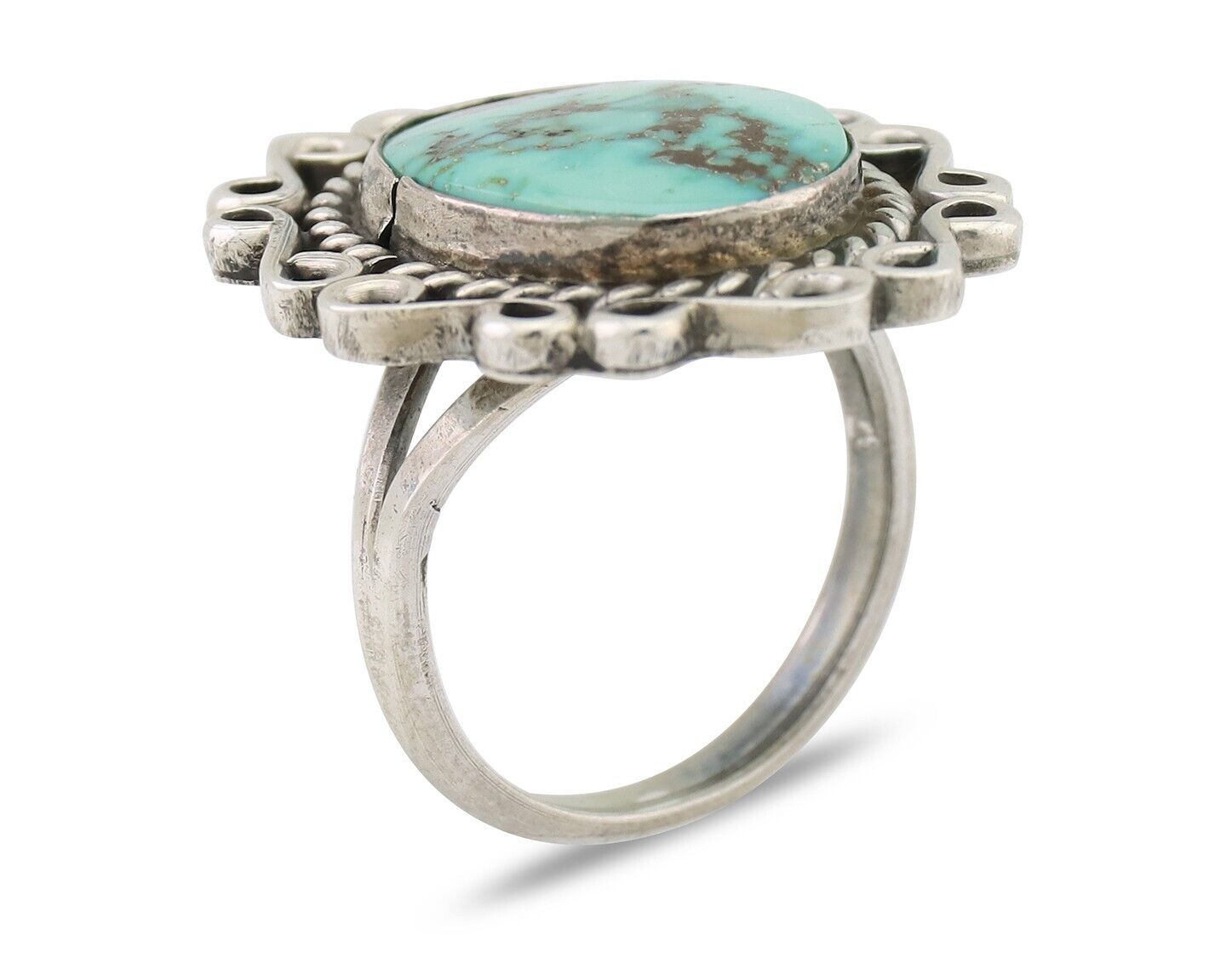 Navajo Ring 925 Silver Natural Turquoise Artist Signed "M" Size 6.25 C.80's