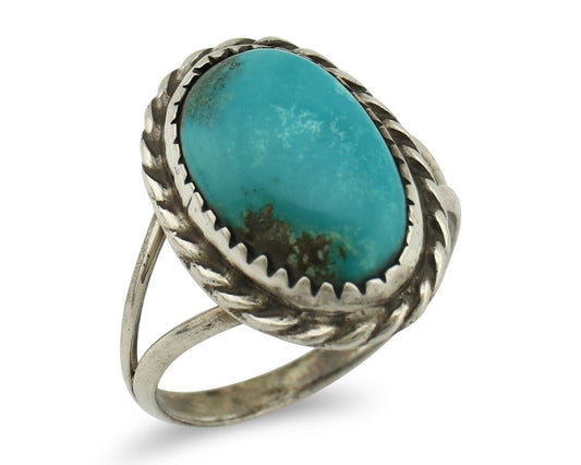 Navajo Ring 925 Silver Kingman Turquoise Native American Artist C.80's