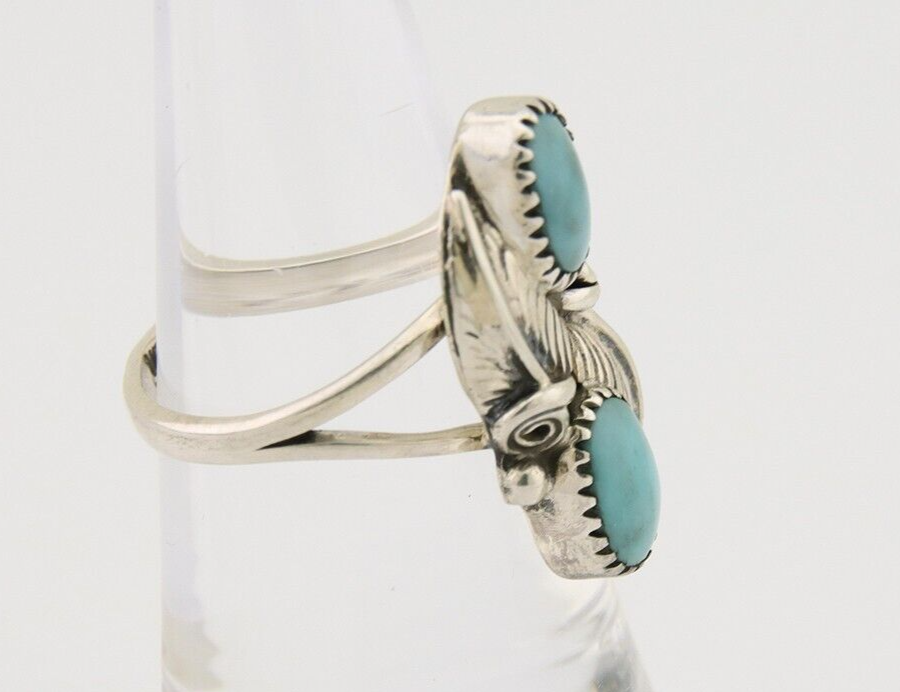 Navajo Ring 925 Silver Natural Slab Turquoise Artist Signed WR C.80's