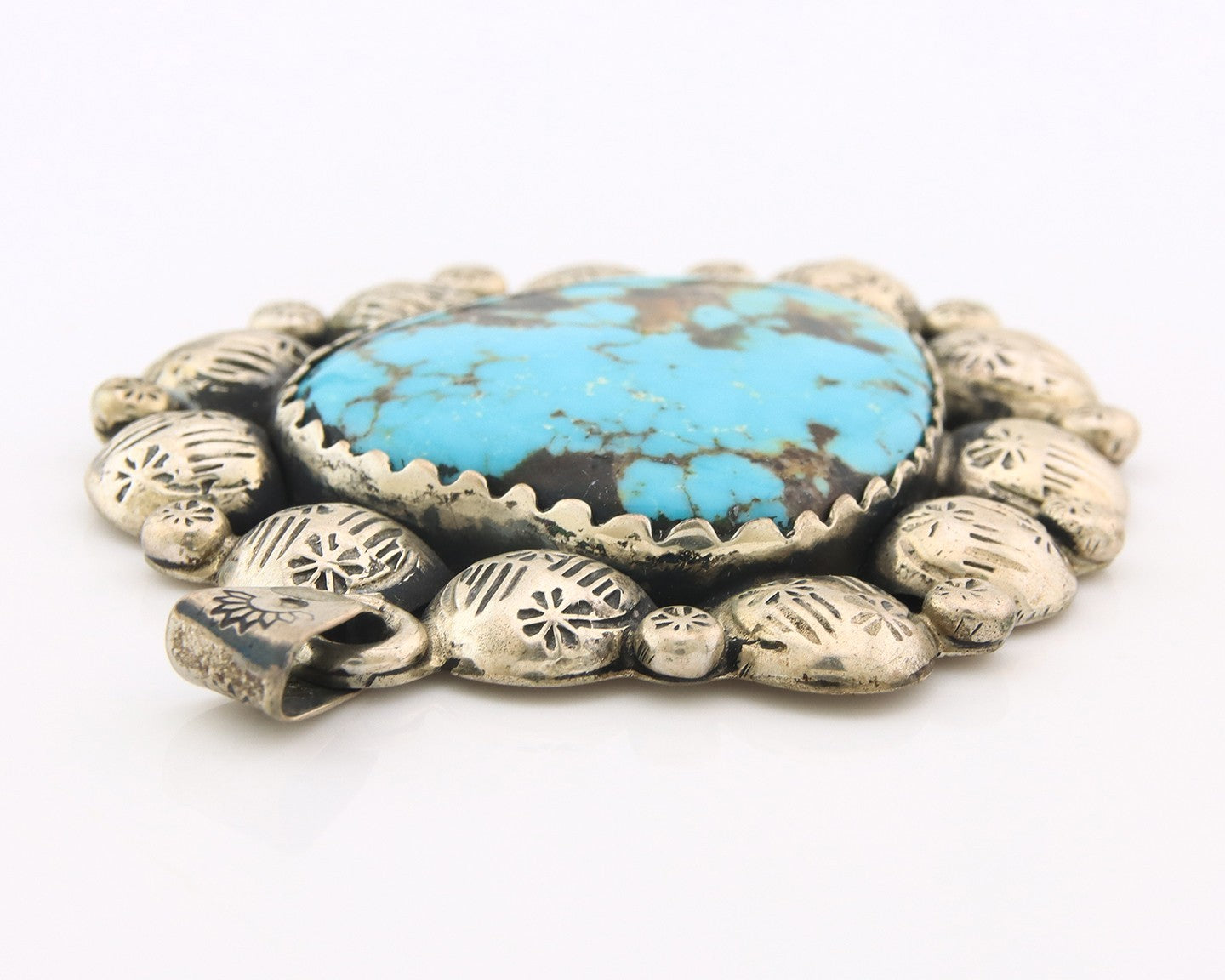 Large Navajo Pendant Sterling Silver Authentic Turquoise Vintage Artist Signed