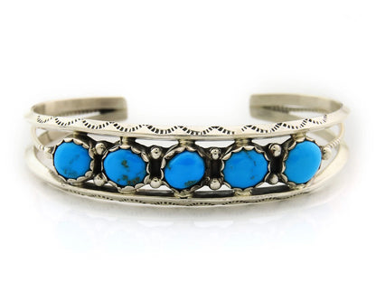 Navajo Cuff Bracelet Sterling Silver Turquoise Vintage Signed R